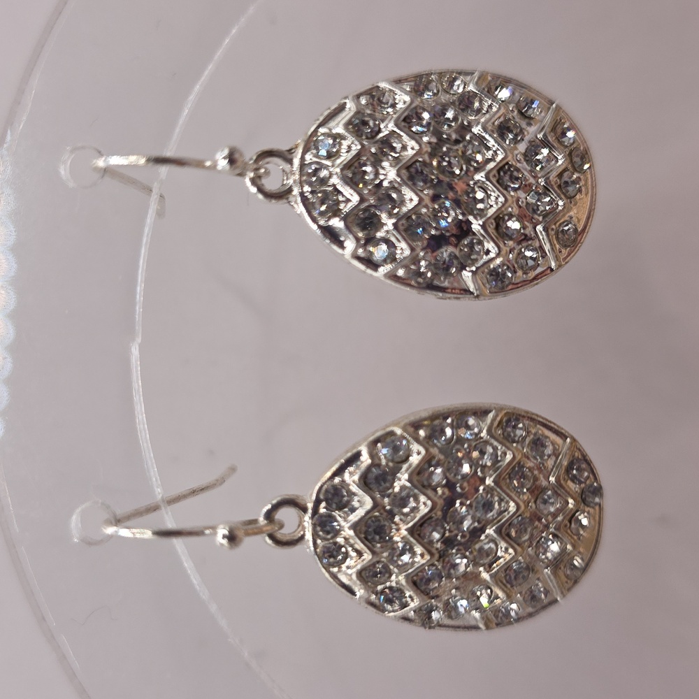 Sparkling Silvertone Pave Crystal Oval Earrings